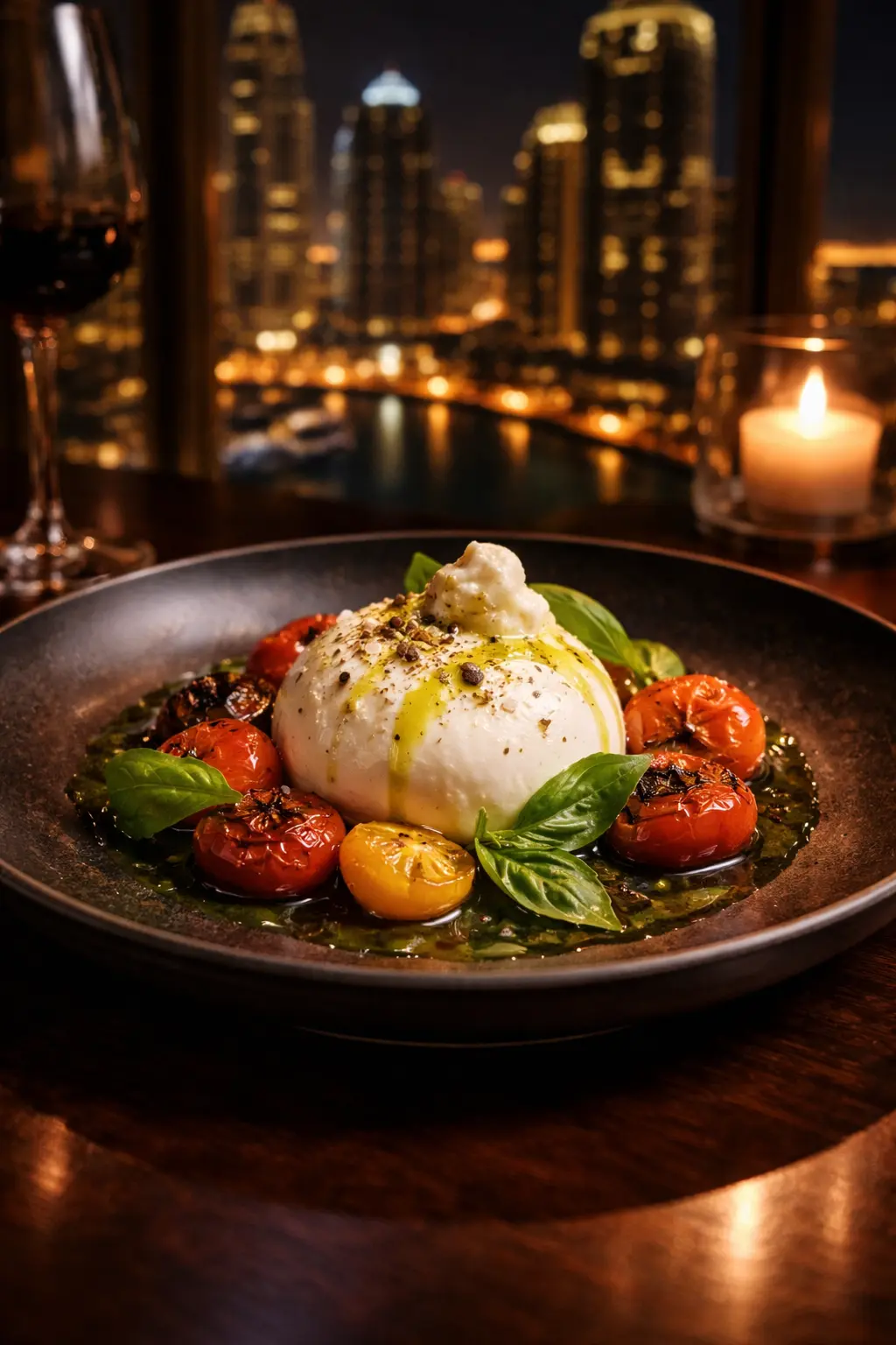 Burrata with charred tomatoes
