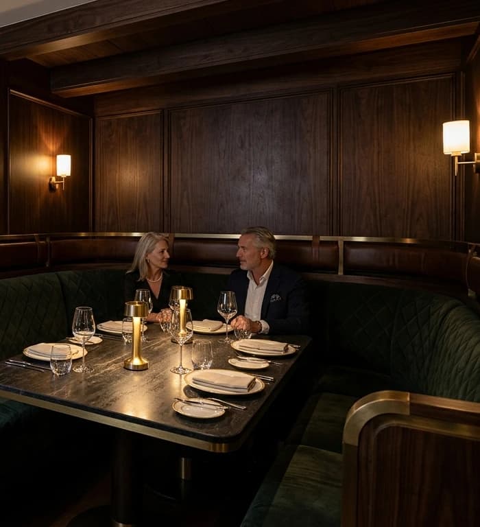 Intimate window table at Onyx & Gilt