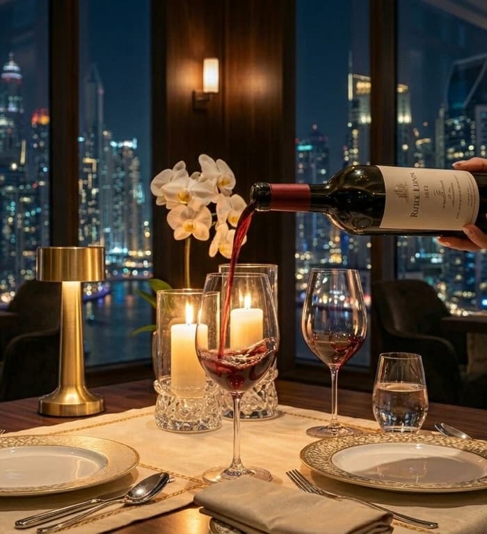 Wine pouring moment at Onyx & Gilt